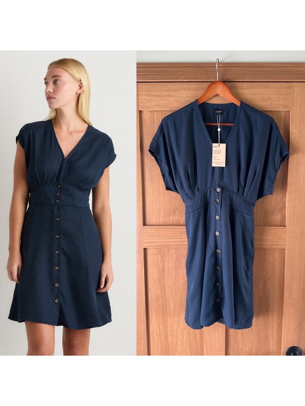 NWT Quince Vintage Wash Tencel Button Front Dress in Midnight Blue Women’s Small
